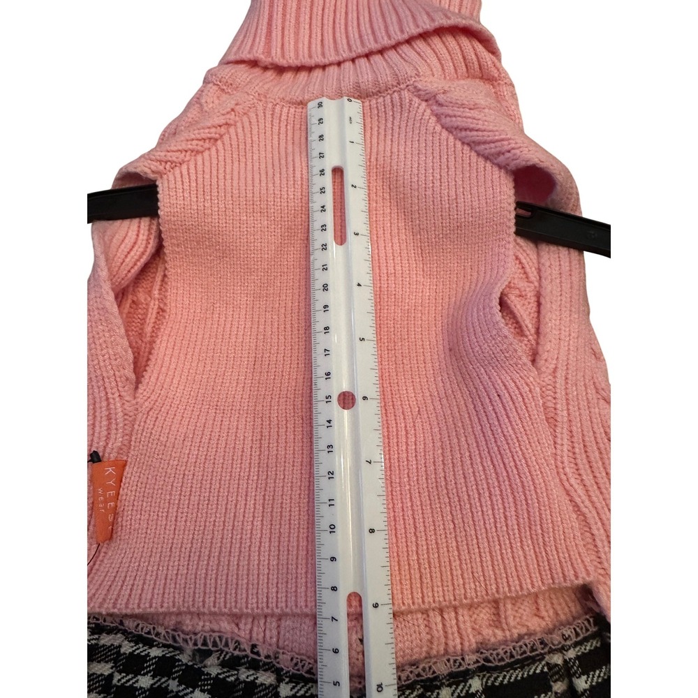 Kyeese‎ Wear Pink Cable Knit Plaid Dog Sweater Dress Rhinestone Heart Bow NWT - Picture 6 of 10